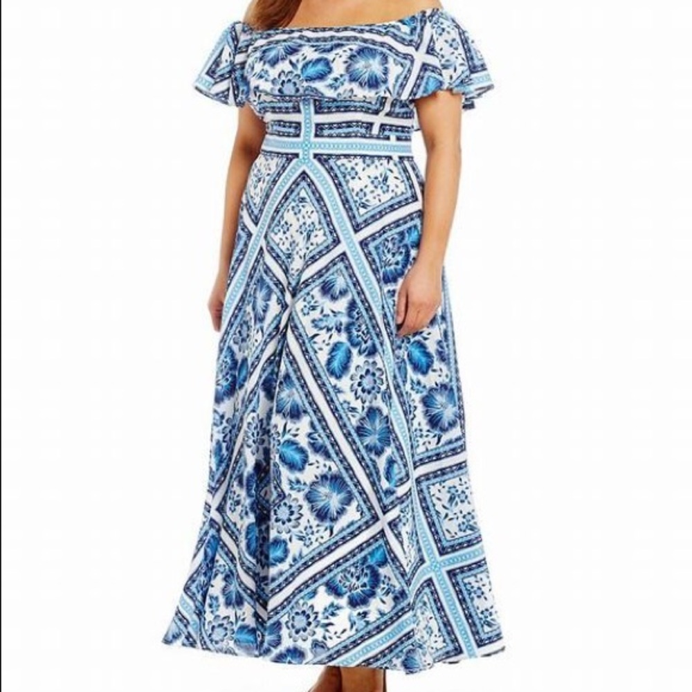 NWT Eliza J Blue Floral Maxi Full Length Dress 16